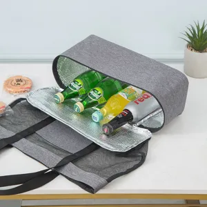 Large gray insulated cooler bag for outdoor picnic, beach, and fitness with dry-wet separation.