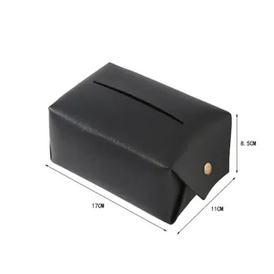 Caja de pañuelos de coche de cuero PU negro, impermeable y plegable, 17x11x8.5cm.
