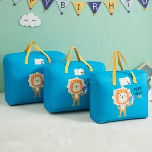 Bolsa de almacenamiento para edredón infantil azul con león simpático para ropa hogar