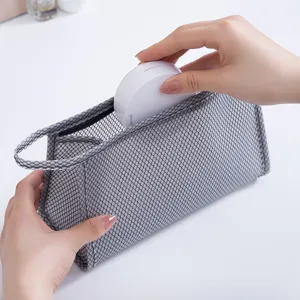 Bolsa cosmética de malla gris bolsa de aseo impermeable organizador de maquillaje portátil