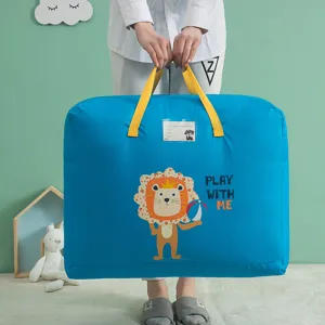 Gran bolsa de almacenamiento azul para edredones ropa infantil con bonito diseño de león.