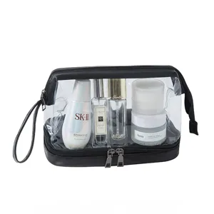 Trousse de Toilette Homme Étanche Organiseur de Cosmétiques de Voyage Sac de Lavage Double Couche Portable Trousse de Rasage avec Poignée
