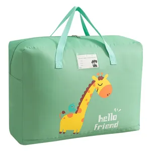 Gran bolsa de almacenamiento de edredón con diseño de jirafa, organizador de ropa con tarjetero.