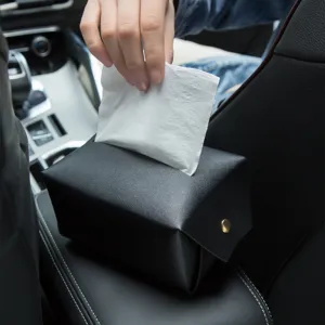 Caja de pañuelos para coche de cuero PU negro soporte plegable para organizador de reposabrazos