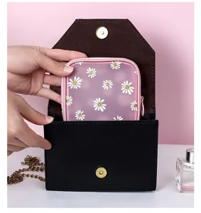Cute daisy clear cosmetic bag with multi-functional storage design for daily essentials.