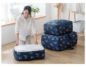 Grosse Oxford Stoff Aufbewahrungstasche mit Flamingo Muster fuer Decken und Kleidung.