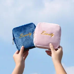 Portable velvet sanitary napkin storage pouch compact cosmetic organizer bag for travel women