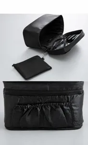 Schwarze Nylon-Desktop-Make-up-Tasche mit multifunktionalen Fächern und Reißverschluss.
