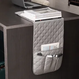 Borsa portaoggetti appendibile trapuntata grigia con tasche per scrivania letto divano