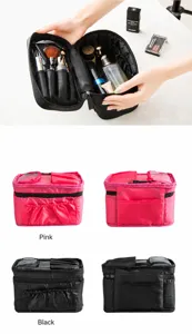 Schwarze Kosmetiktasche für Reisen mit Pinselhaltern und Reißverschluss, Make-up Organizer.