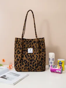 Bolso de hombro de pana para mujer, bolso tote casual para compras diarias, diseño elegante.