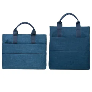 Ensemble de sacoche d'ordinateur en tissu bleu, organisateur de documents d'affaires avec poignées.