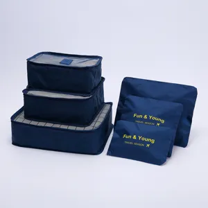 Set de 6 cubos de embalaje de viaje, bolsas organizadoras de maleta azul oscuro con malla.