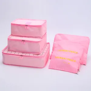 Conjunto de 6 cubos de embalaje de viaje rosas, bolsas organizadoras de equipaje.
