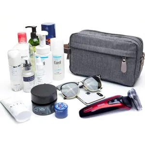 Bolsa de aseo impermeable para hombre gran capacidad organizador de cosméticos gris.