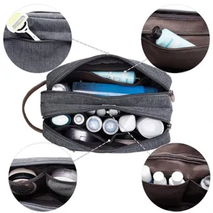 Neceser de viaje para hombre vista detallada gran capacidad impermeable compartimentos internos.