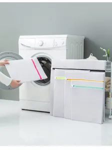 Mesh laundry bags set with colored zippers, durable washing machine mesh bags for clothes.