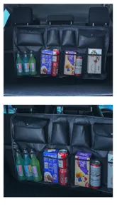 Organizador de respaldo de asiento de coche cuero PU bolsa de maletero multi-bolsillos
