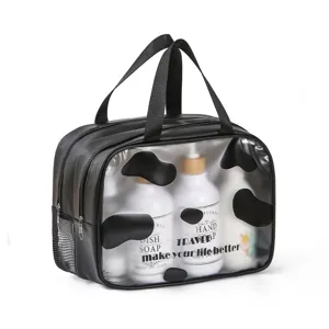 Grande borsa cosmetica trasparente con stampa mucca, custodia impermeabile da viaggio.