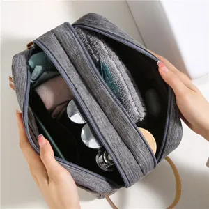 Graue wasserdichte Kulturbeutel für Herren, mehrschichtige Kosmetiktasche für Reise.