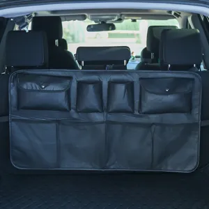 Organizador de maletero de coche bolsa de almacenamiento asiento trasero cuero negro