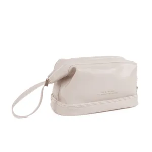 Bolsa cosmética impermeable de PU gran capacidad doble capa neceseres de viaje estuche de maquillaje