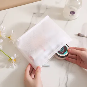 Bolsa de cosméticos de malla blanca viaje portátil con cremallera organizador de maquillaje