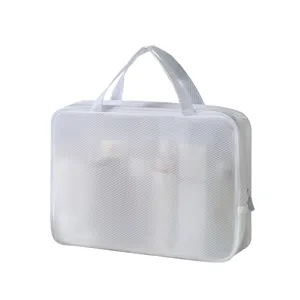 Bolsa de cosméticos de malla impermeable organizador portátil de artículos de tocador.