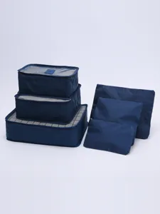 Conjunto de 6 cubos de viaje, organizadores de equipaje azul oscuro para ropa y ordenación de maletas.