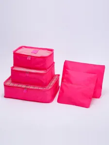 Set de 6 cubos de embalaje para viajes, prácticos organizadores de maleta en rosa.