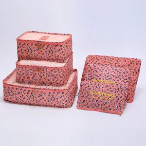 Set de 6 cubos de viaje de leopardo rosa, bolsas de almacenamiento de malla para maleta.