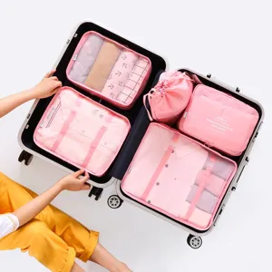 Conjunto de Bolsas de Almacenamiento de Viaje Impermeable Twill Organizador de Equipaje Cubos de Embalaje Con Bolsa de Zapatos Bolsa de Ropa Para Maleta