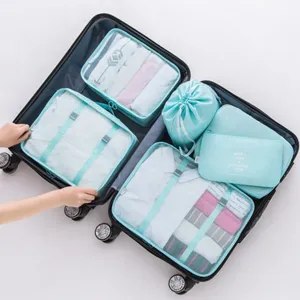 Set de 6 cubos organizadores de embalaje de viaje para maleta con ropa zapatos azul