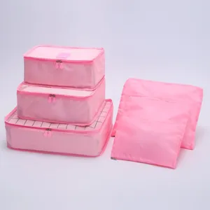 Set de 6 cubos de embalaje de viaje rosas, organizadores de maleta portátiles para ropa.