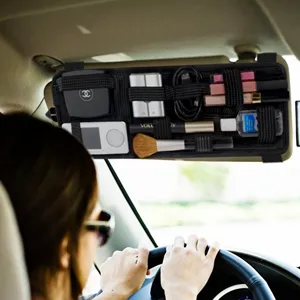 Organizador De Visera Solar Para Coche Tablero De Almacenamiento Elástico Banda Antideslizante Tablero PE Soporte Multifuncional