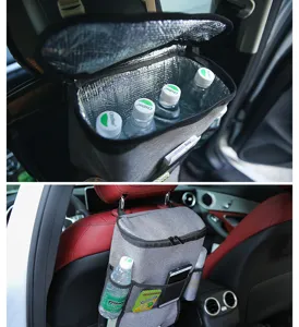 Car seat back organizer with insulation bag, multi-functional storage for road trips.