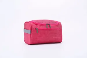 Trousse de toilette de voyage imperméable rose avec doubles fermetures éclair et poignée