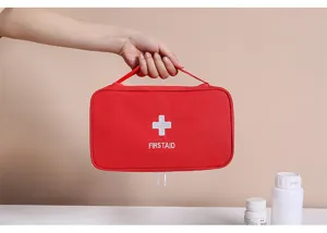 Portable red first aid bag travel emergency medical storage pouch organizer household kit.
