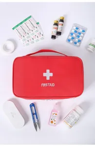 Portable red first aid bag travel emergency medical storage organizer with cross logo