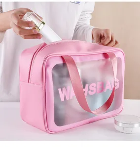 Roze transparante cosmetische tas met grote capaciteit waterdichte reistoilettas