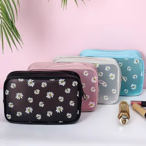 Floral Print Cosmetic Bag Multi-functional Daisy Storage Pouch Travel Makeup Organizer