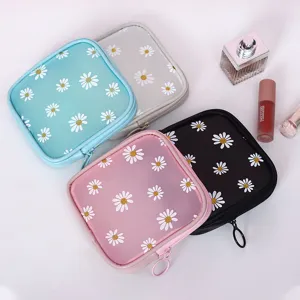 Cute daisy print zipper cosmetic bag portable makeup storage pouch multi-functional organizer