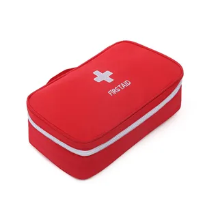 Portable red first aid bag medical emergency storage organizer pouch with white cross.