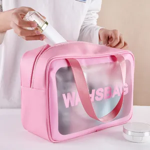 Roze transparante cosmetische tas met grote capaciteit waterdichte reistas toilettas.