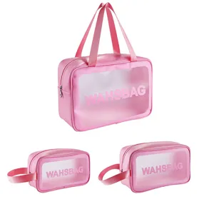 Transparante reizen cosmetische tas make-up tas waterdichte toilettas roze set
