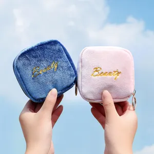 Velvet cosmetic bag embroidered mini portable lipstick organizer cute travel coin purse pouch.
