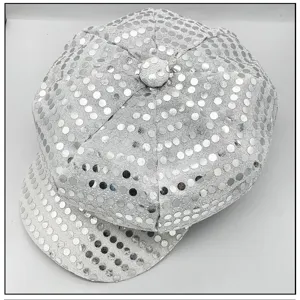 Gorra de boina con lentejuelas plateadas sombrero disco retro para fiesta de disfraces años 70 80