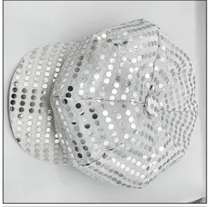 Gorra octagonal con lentejuelas plateadas vintage disco fiesta disfraz accesorio