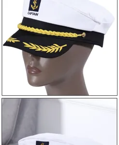 Casquette de capitaine blanche classique pour adultes, idéale pour fêtes et soirées déguisées.
