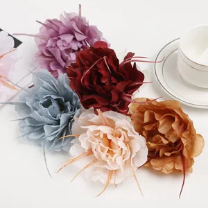 Artificial silk velvet large peony flower heads, colorful artificial floral decor for wedding.